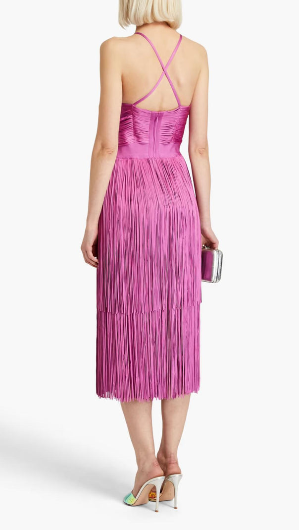 AIIZIE PLUNGING STRAPPY FRINGE DRESS - product image