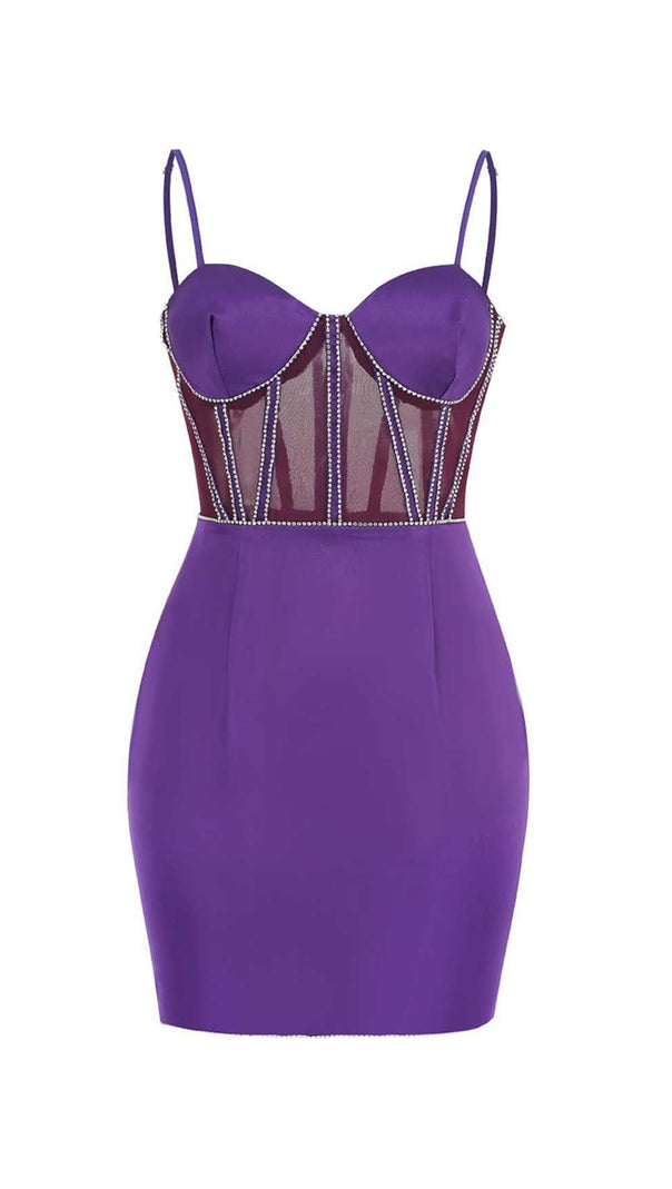 AIIZIE MESH CORSET MINI DRESS IN PURPLE - product image
