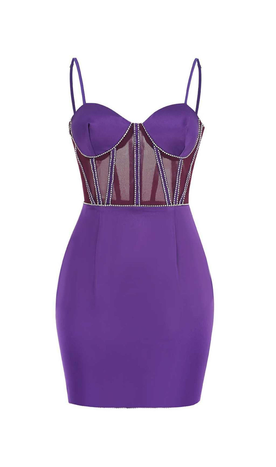 MESH CORSET MINI DRESS IN PURPLE