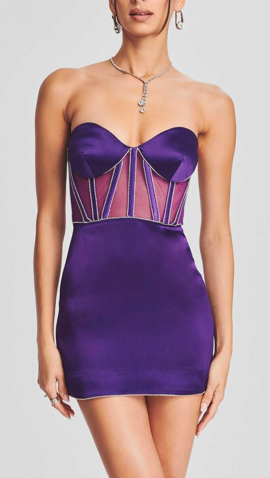 MINI ABITO CON CORSETTO IN RETE VIOLA