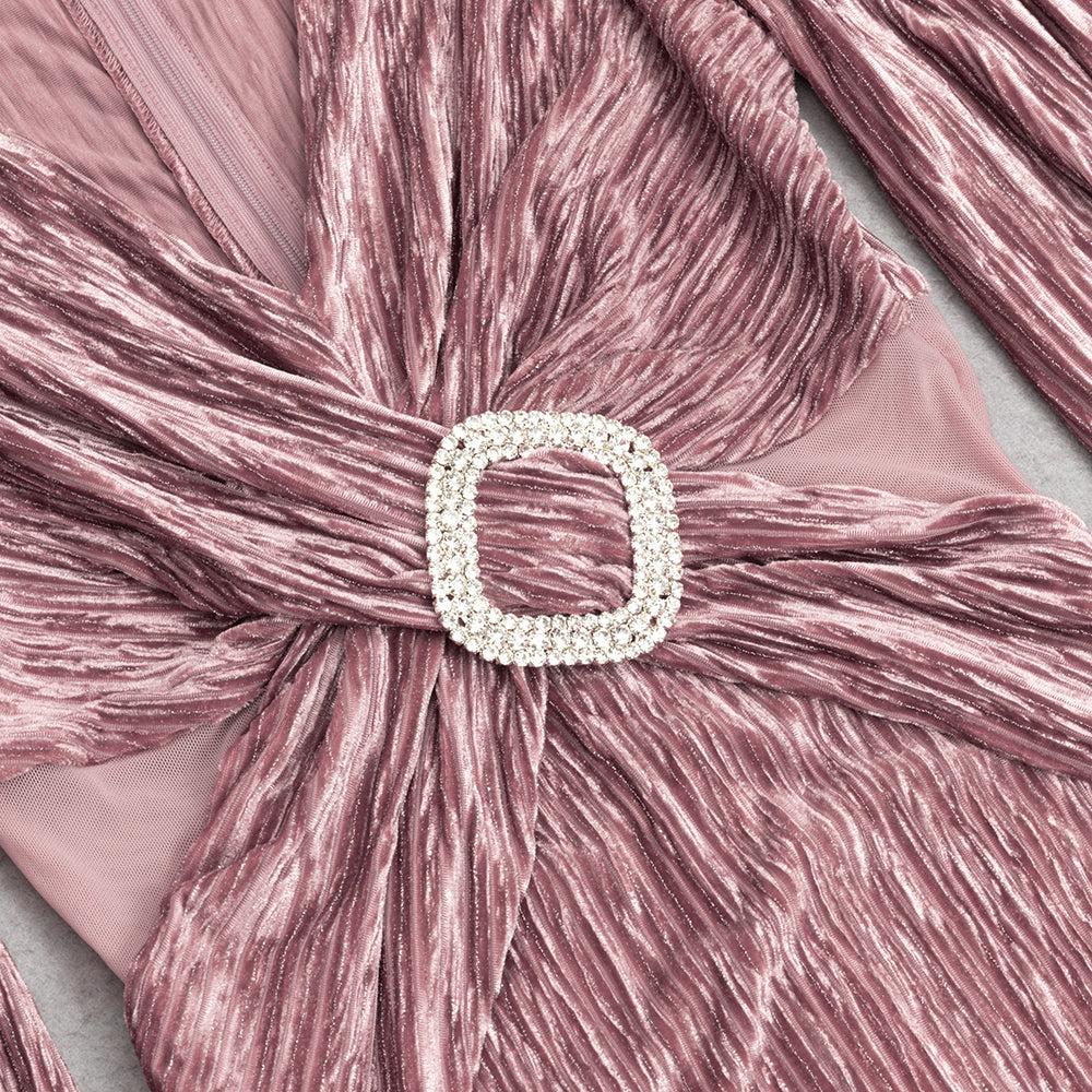 AIIZIE PUFF LONG SLEEVE VELVET MIDI DRESS IN PINK - product image