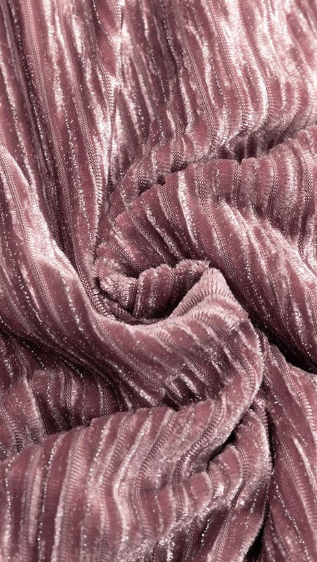 PUFF LONG SLEEVE VELVET MIDI DRESS IN PINK