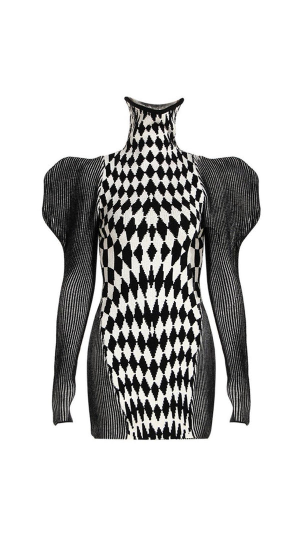 AIIZIE PUFF SLEEVE GEOMETRIC KNIT DRESS - product image