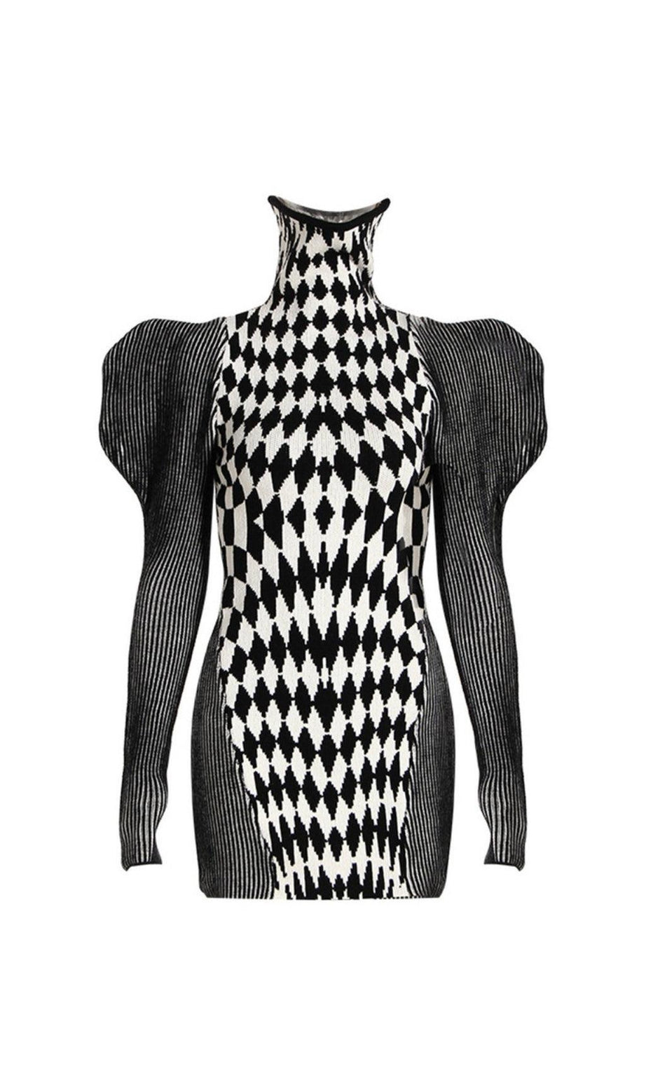ABITO IN MAGLIA GEOMETRICA CON MANICHE A SBUFFO