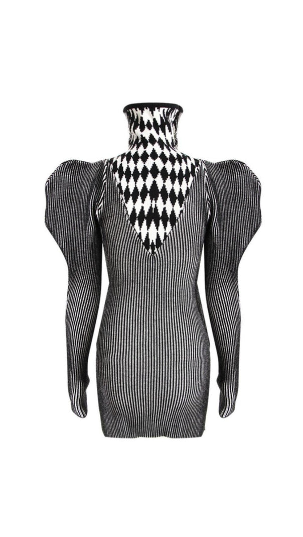 AIIZIE PUFF SLEEVE GEOMETRIC KNIT DRESS - product image