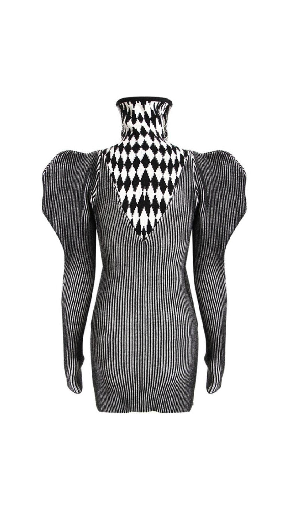 PUFF SLEEVE GEOMETRIC KNIT DRESS