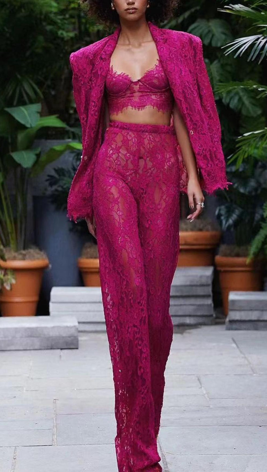 PURPLE LACE BRALETTE JACKET SUIT