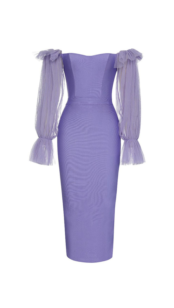 AIIZIE PURPLE MESH LONG SLEEVE MIDI DRESS - product image