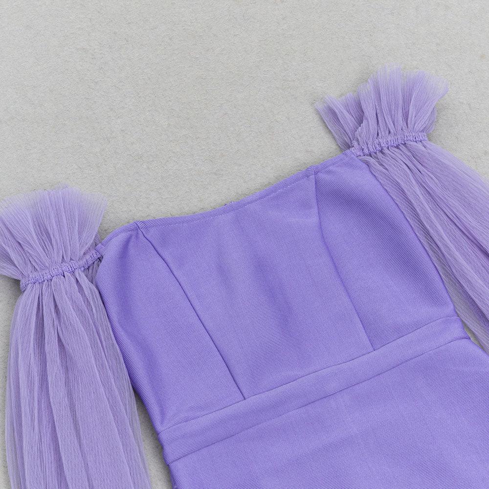 AIIZIE PURPLE MESH LONG SLEEVE MIDI DRESS - product image