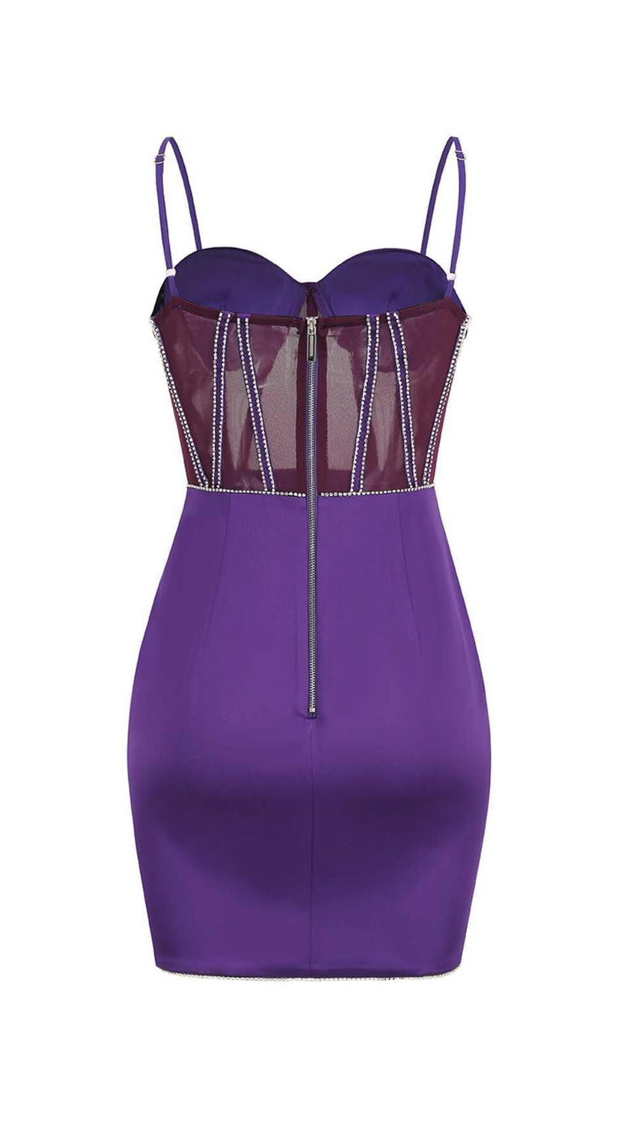 MINI ABITO CON CORSETTO IN RETE VIOLA