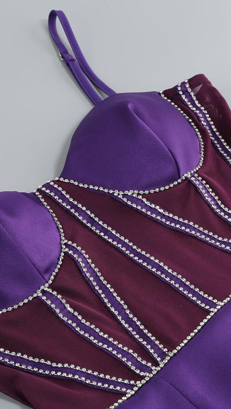 MINI ABITO CON CORSETTO IN RETE VIOLA