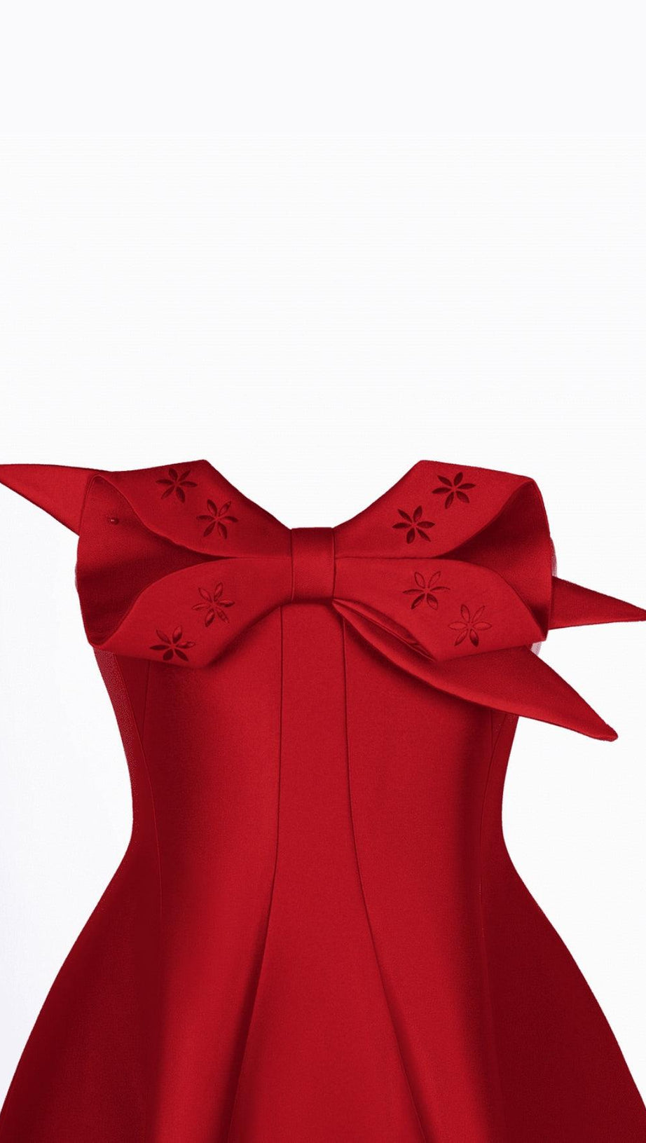 RED FLARED SEMI-HEART NECK TAFFETA MIDI DRESS