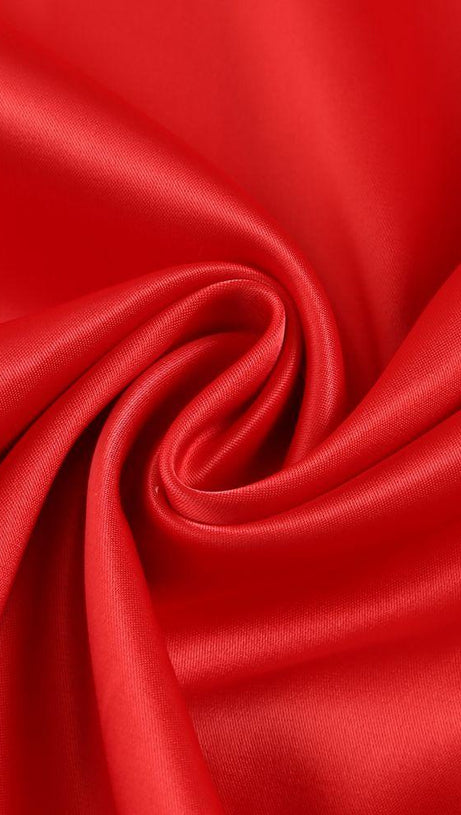 RED SATIN LACE CORSET MAXI DRESS