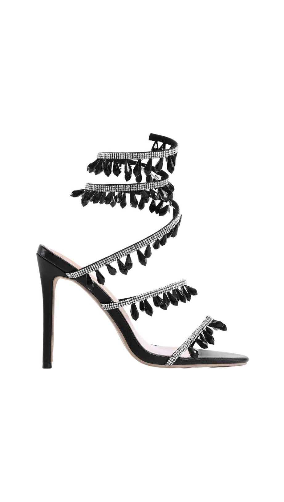 Stiletto-Sandalen mit Strassbesatz und Knöchelwickel