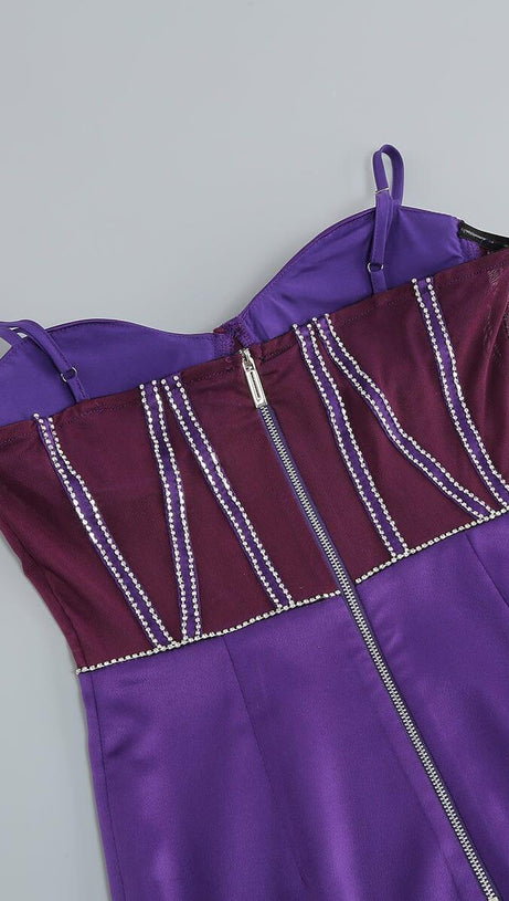 MINI ABITO CON CORSETTO IN RETE VIOLA