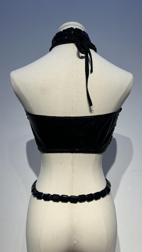 AIIZIE RHINESTONE CUTOUT CROP TOP IN BLACK - product image