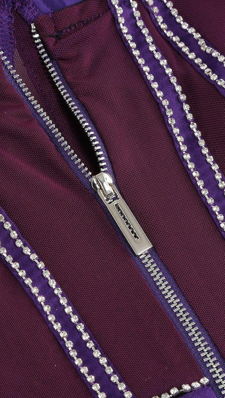 MINI ABITO CON CORSETTO IN RETE VIOLA