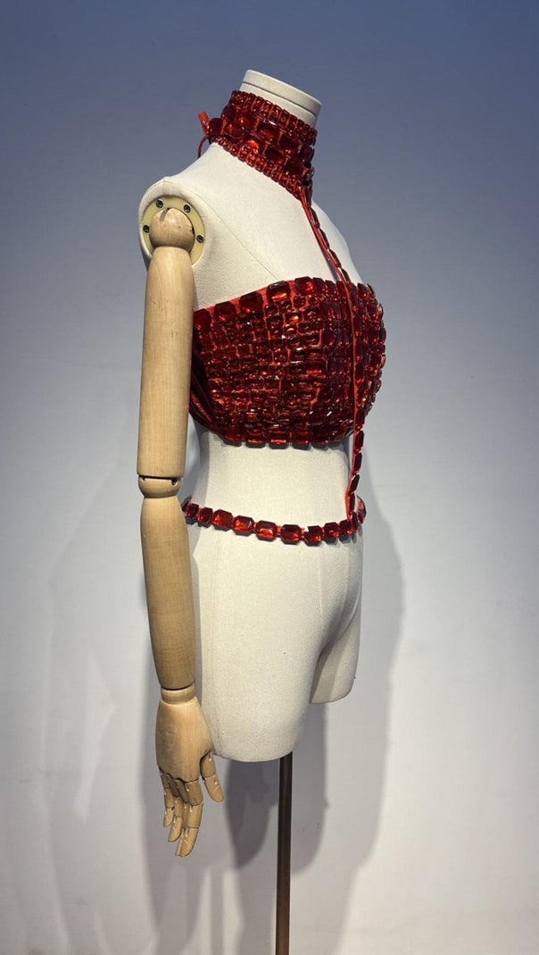 AIIZIE RHINESTONE CUTOUT CROP TOP IN RED - product image