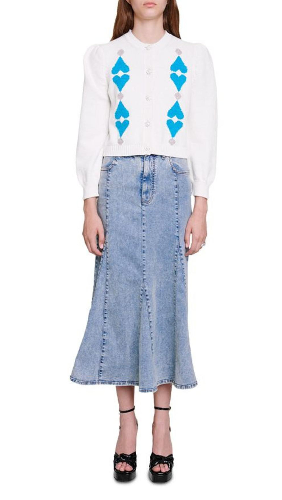 RHINESTONE HEART CROPPED CARDIGAN