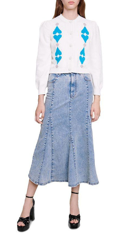 RHINESTONE HEART CROPPED CARDIGAN