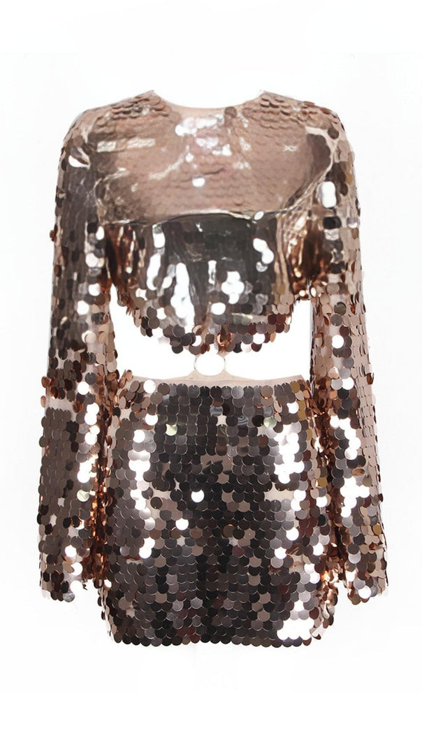 AIIZIE SPARKLING LONG SLEEVE MINI DRESS IN GOLD - product image