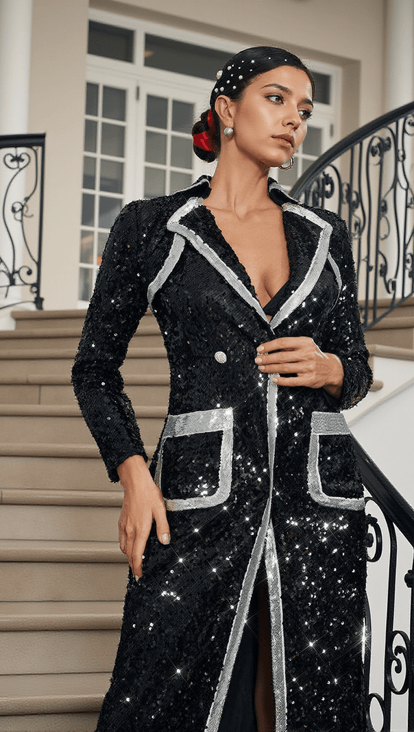 AIIZIE TAHIRA SEQUIN BLAZER MAXI DRESS - product image