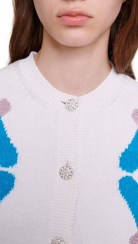 RHINESTONE HEART CROPPED CARDIGAN