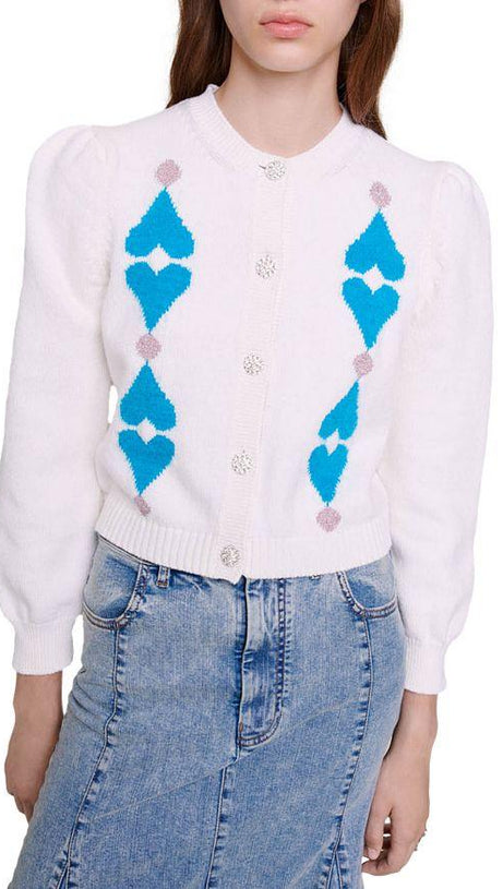 RHINESTONE HEART CROPPED CARDIGAN