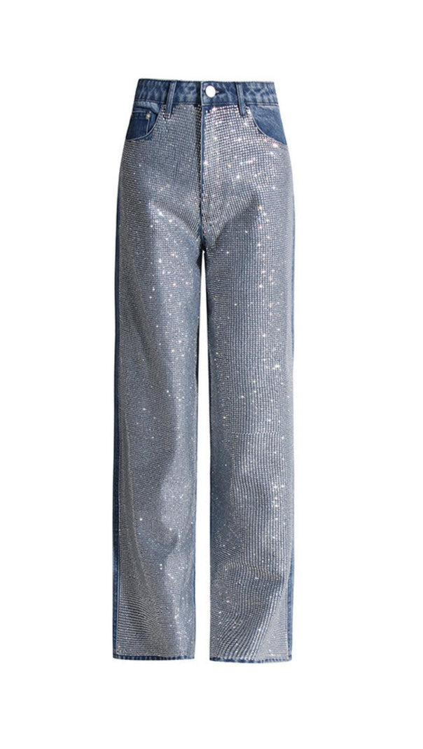 AIIZIE RHINESTONE PATCHWORK DENIM PANTS - product image