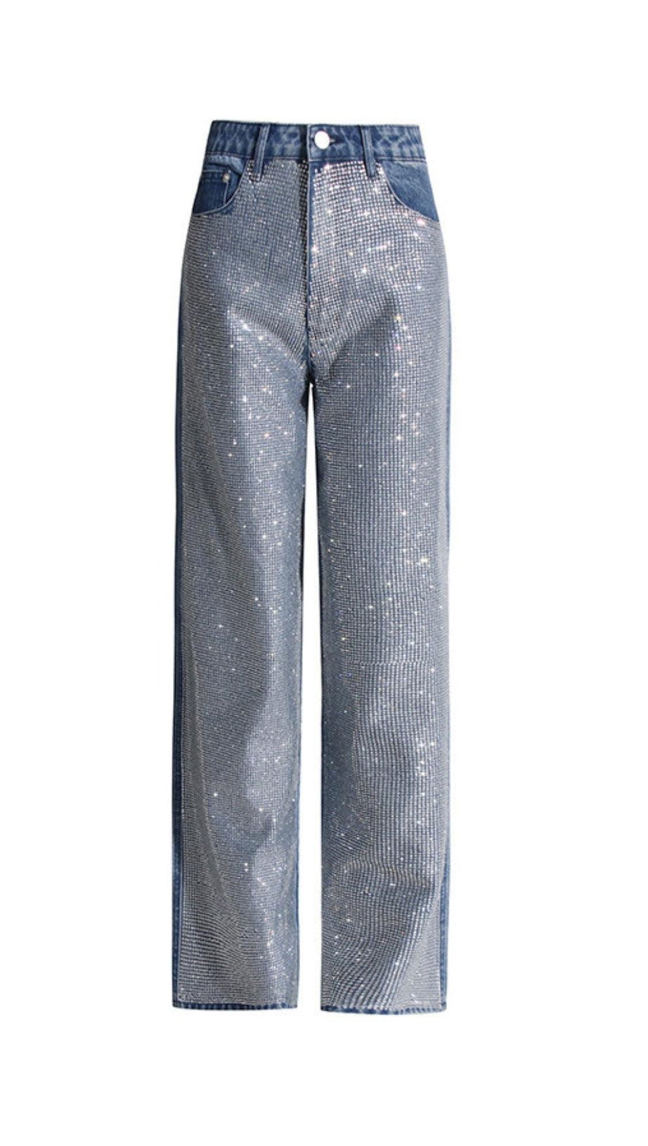 RHINESTONE PATCHWORK DENIM PANTS