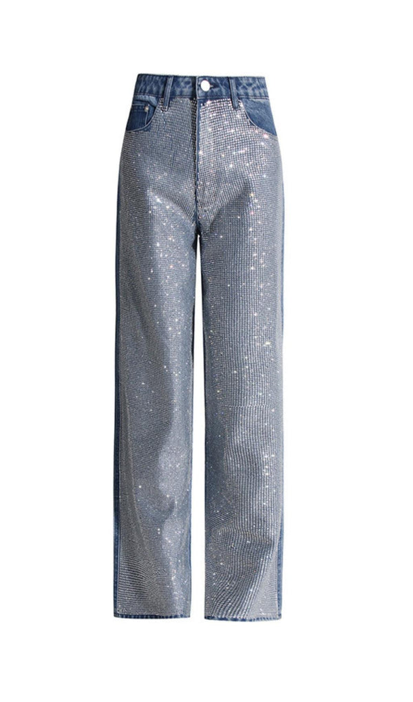 RHINESTONE PATCHWORK DENIM PANTS