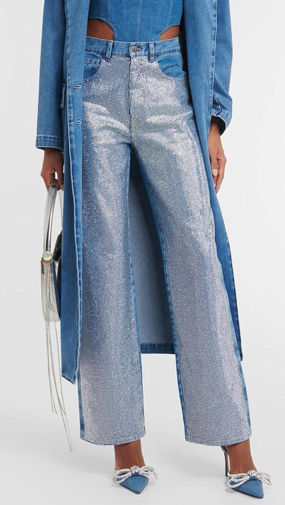 RHINESTONE PATCHWORK DENIM PANTS
