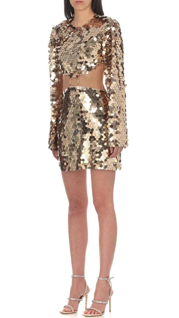 AIIZIE SPARKLING LONG SLEEVE MINI DRESS IN GOLD - product image
