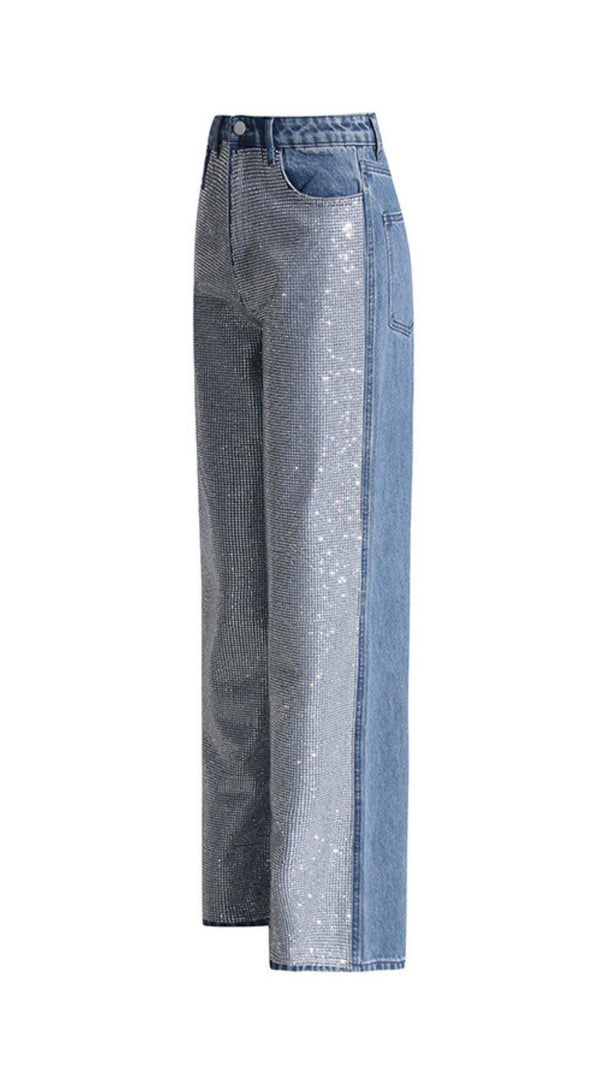 AIIZIE RHINESTONE PATCHWORK DENIM PANTS - product image
