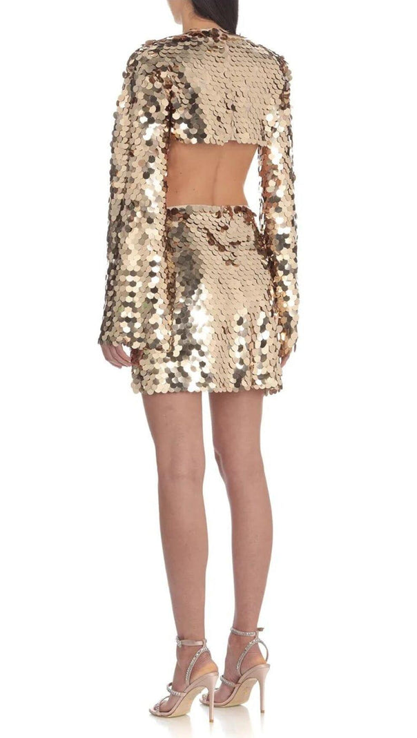 AIIZIE SPARKLING LONG SLEEVE MINI DRESS IN GOLD - product image