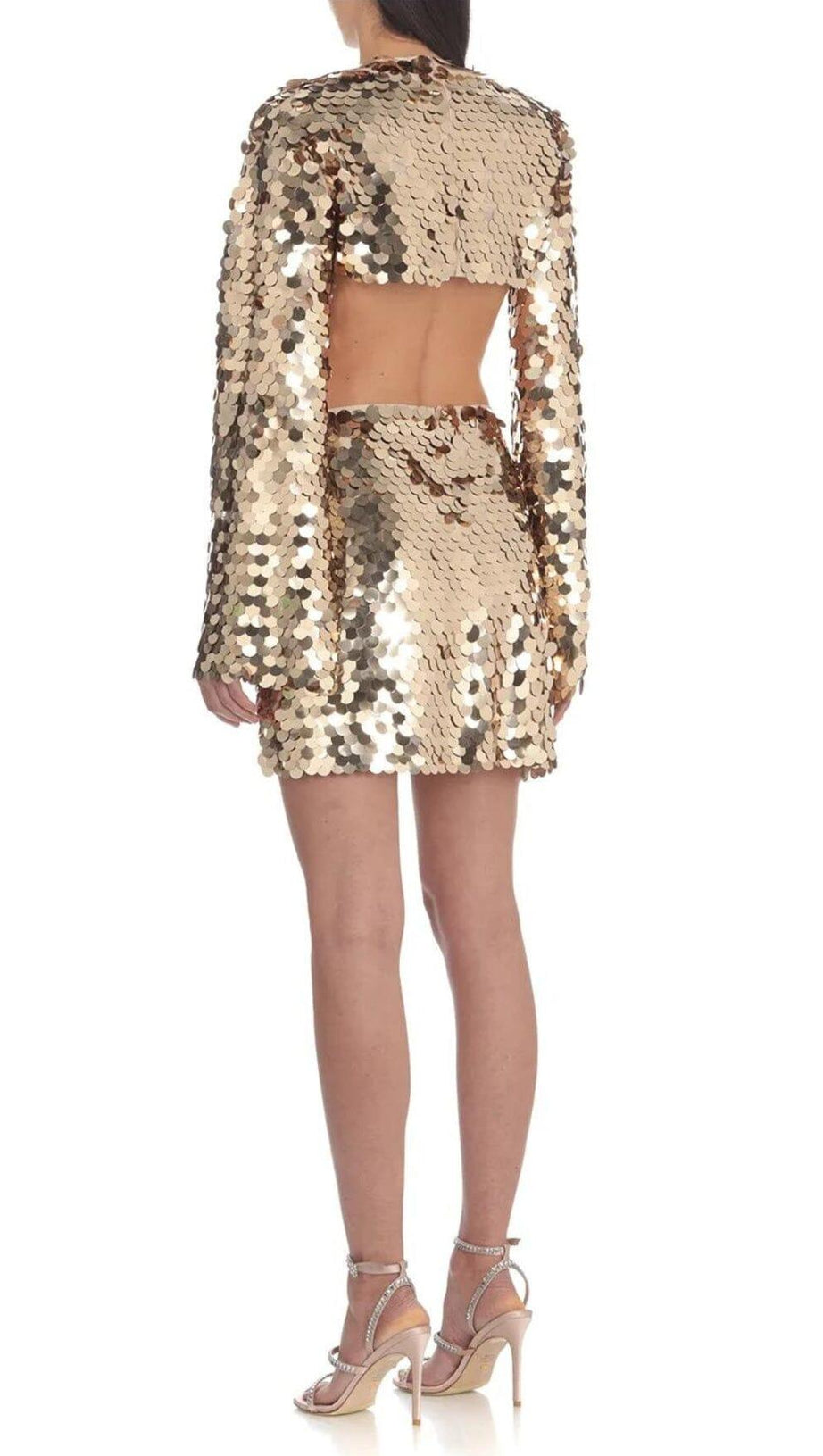 SPARKLING LONG SLEEVE MINI DRESS IN GOLD