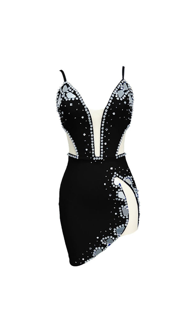 AIIZIE RHINESTONE SPAGHETTI STRAP DRESS IN BLACK - product image