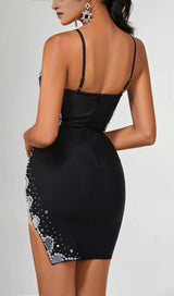 RHINESTONE SPAGHETTI STRAP DRESS IN BLACK