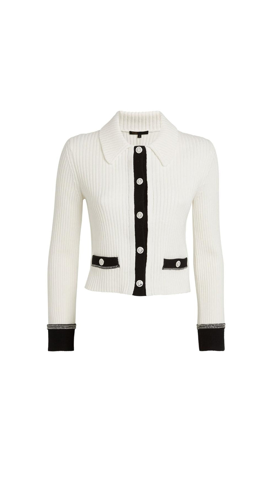 RIBBED CHAIN-DETAIL CARDIGAN