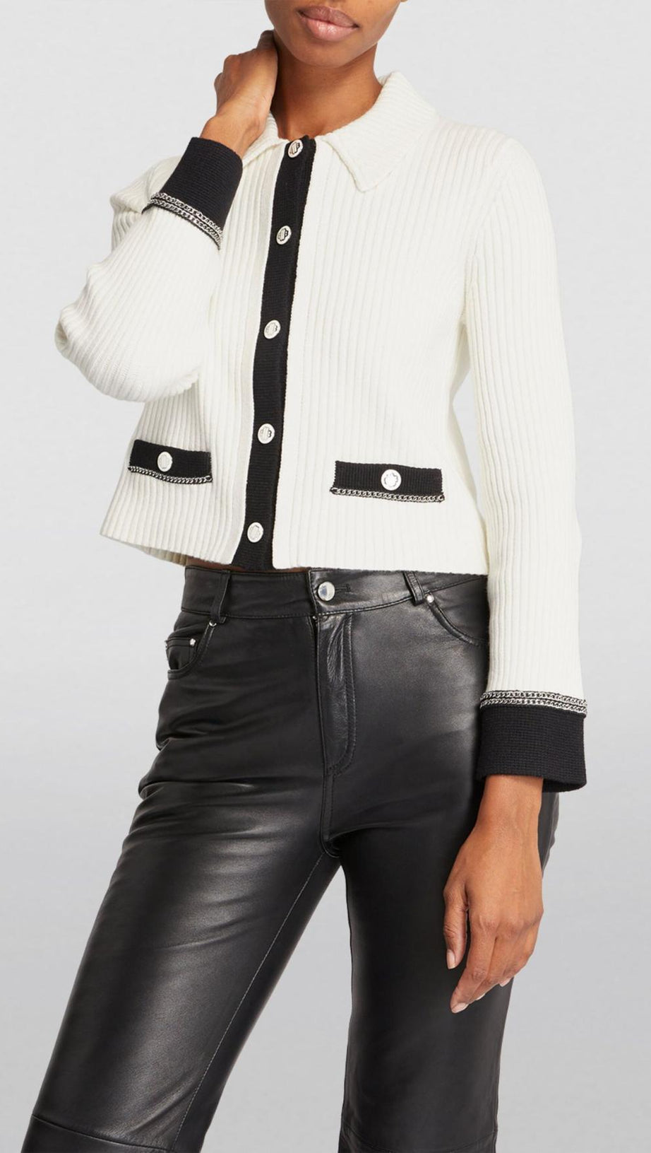 RIBBED CHAIN-DETAIL CARDIGAN