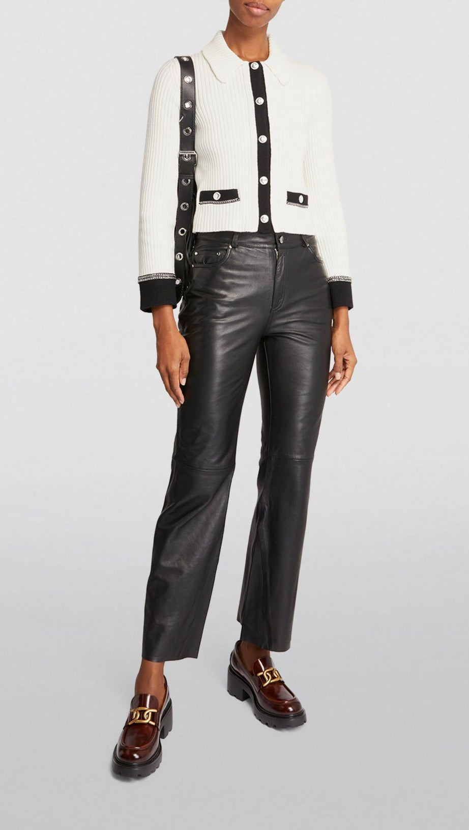 RIBBED CHAIN-DETAIL CARDIGAN