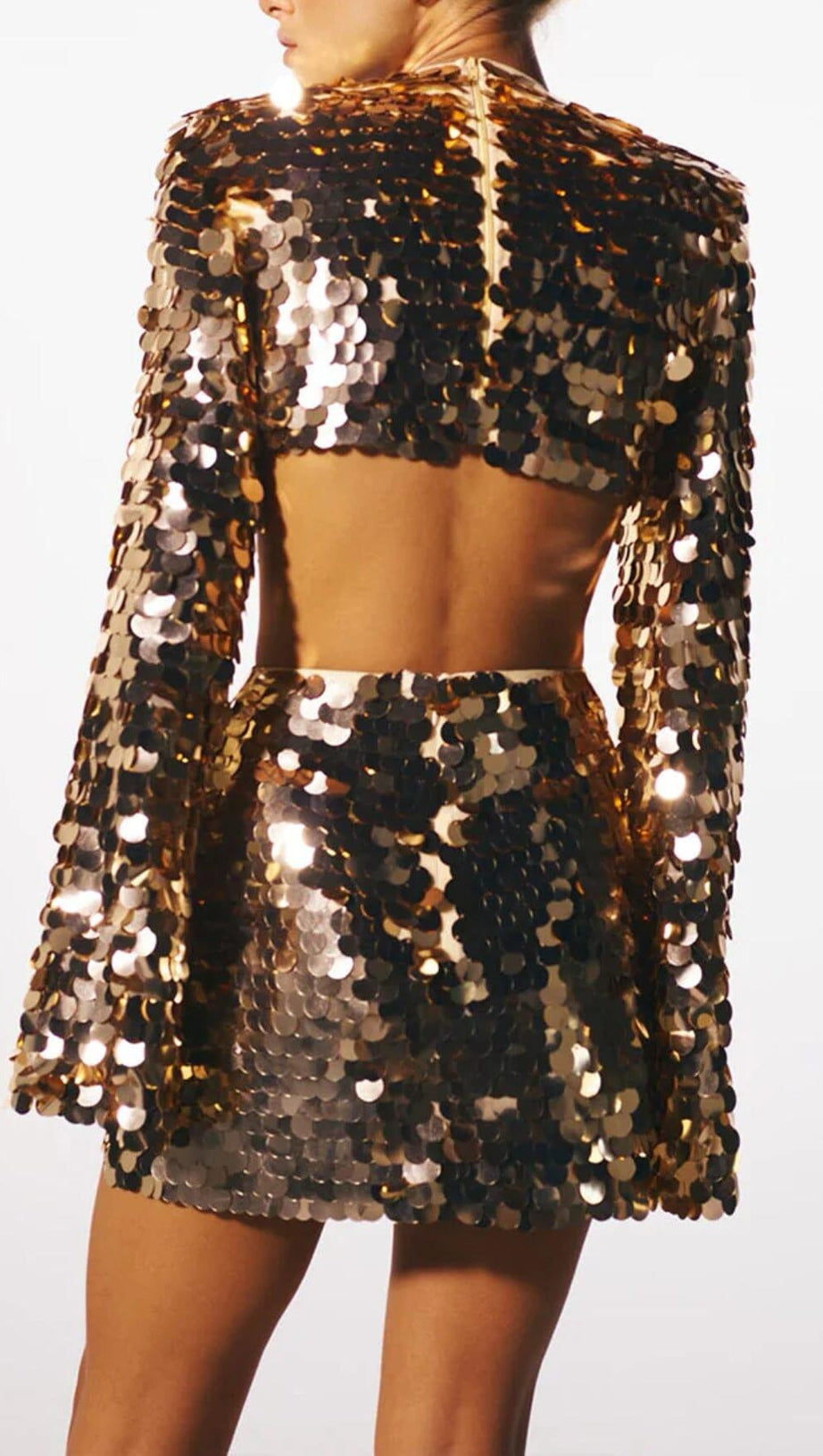 SPARKLING LONG SLEEVE MINI DRESS IN GOLD