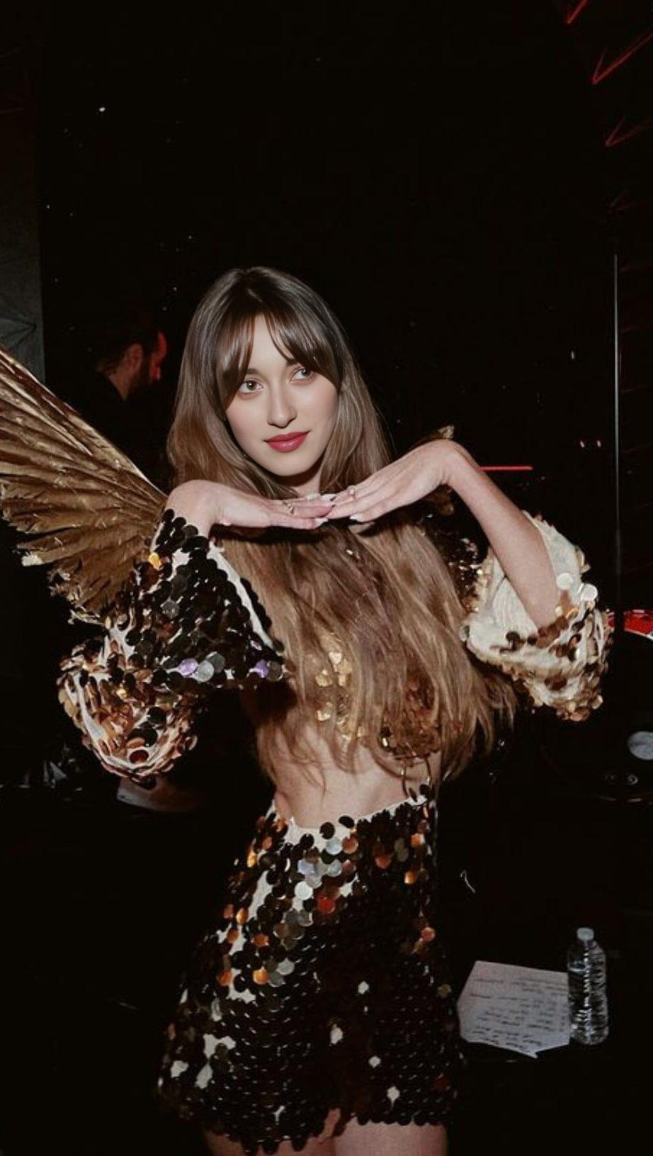 SPARKLING LONG SLEEVE MINI DRESS IN GOLD