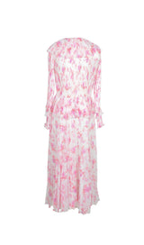 RUFFLED FLORAL-PRINT PLISSÉ-CHIFFON MAXI DRESS