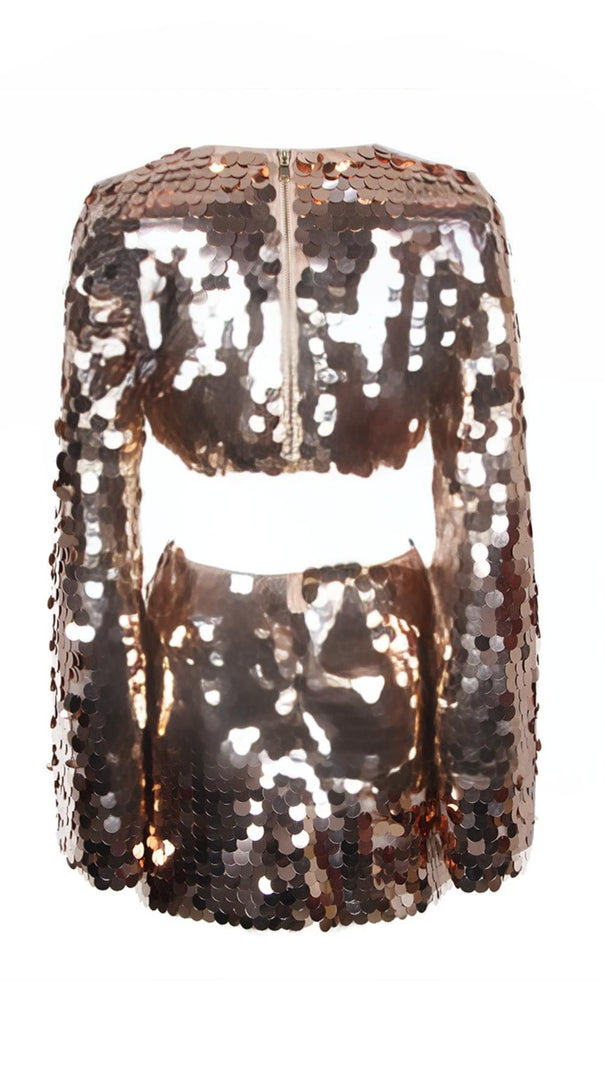 AIIZIE SPARKLING LONG SLEEVE MINI DRESS IN GOLD - product image
