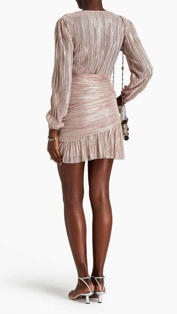AIIZIE RUNNYLO RUCHED METALLIC MESH MINI DRESS - product image