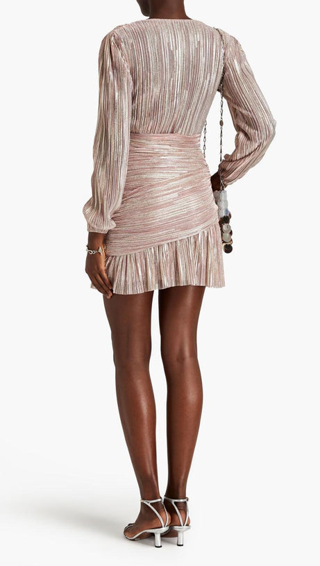 RUNNYLO RUCHED METALLIC MESH MINI DRESS
