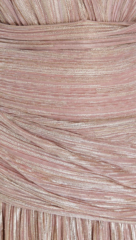 RUNNYLO RUCHED METALLIC MESH MINI DRESS