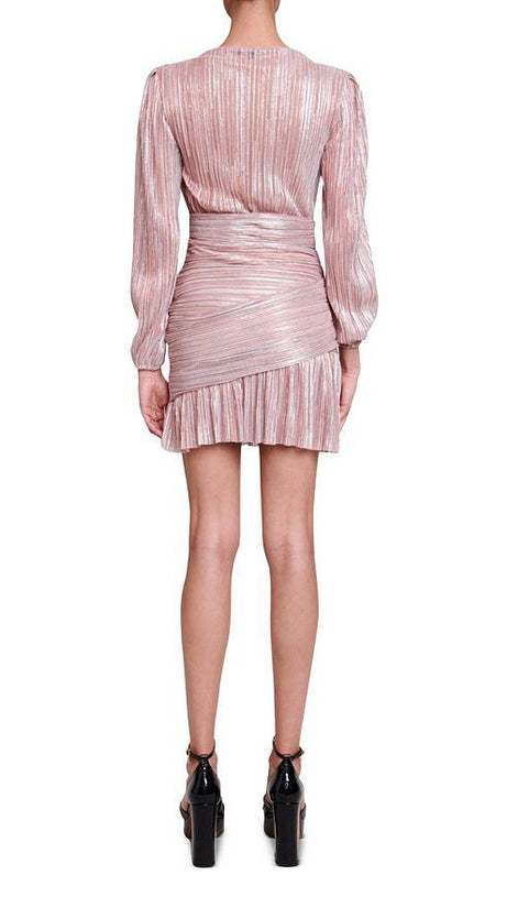 RUNNYLO RUCHED METALLIC MESH MINI DRESS