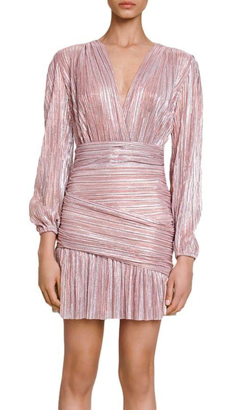 RUNNYLO RUCHED METALLIC MESH MINI DRESS